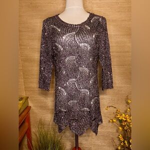Lauren Michelle Sparkling black and Silver crochet top.